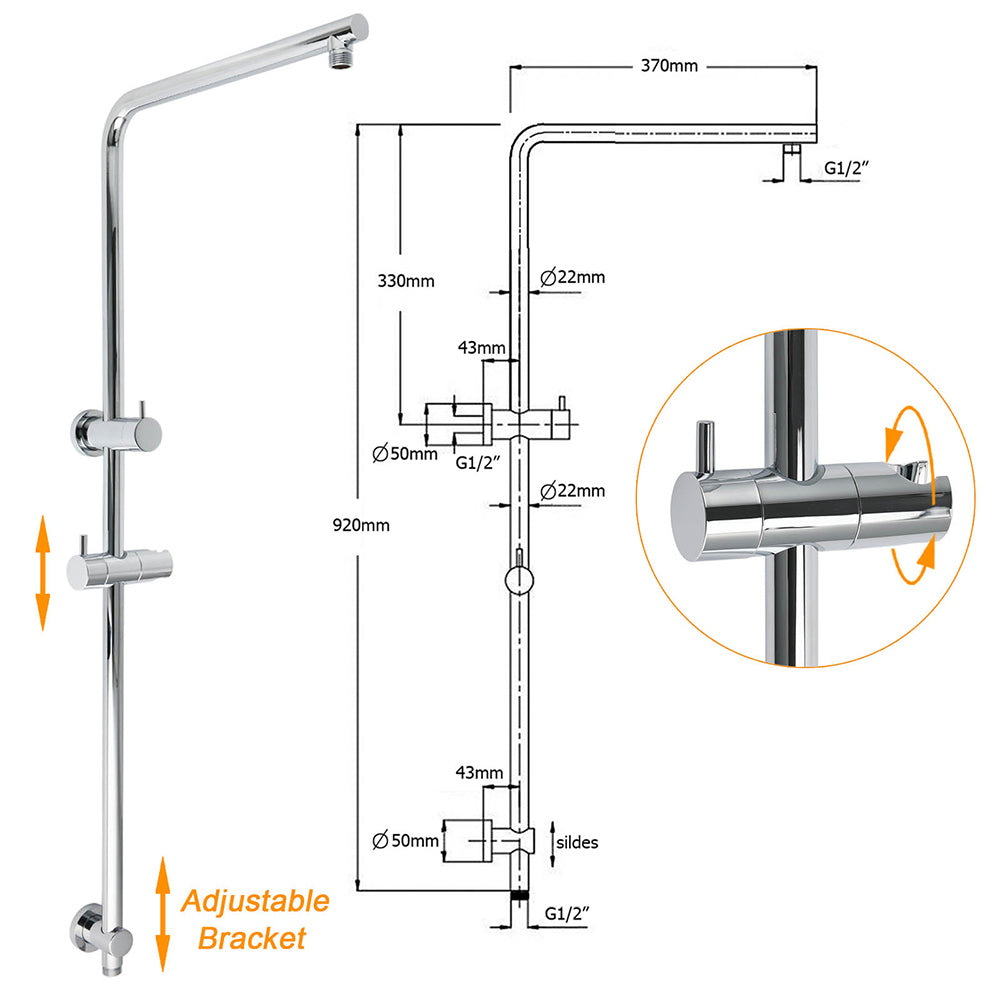 WELS Chrome 9" Rain Shower Head 3 Modes Handheld Rose Slide Rail Set Diverter V1233-C4902B22HR002M4CSR0901