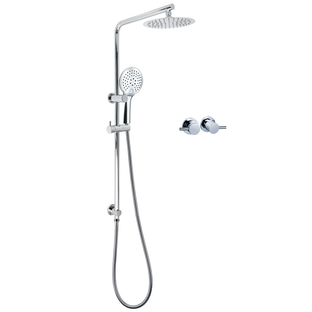 Chrome Double Square 8" Shower Head Set 3 Function Handheld Rail Diverter Arm + Taps V1233-C4902B22HR003M4CKSR108CPF0282A