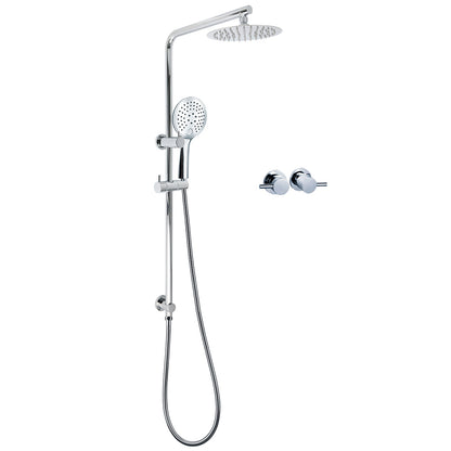Chrome Double Square 8" Shower Head Set 3 Function Handheld Rail Diverter Arm + Taps V1233-C4902B22HR003M4CKSR108CPF0282A