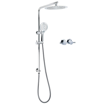 Chrome 250mm Rain Shower Head Round Handheld Sliding Rail Diverter Arm Twin Taps Set V1233-C4902B22HR003M4CKSR110CPF0282A