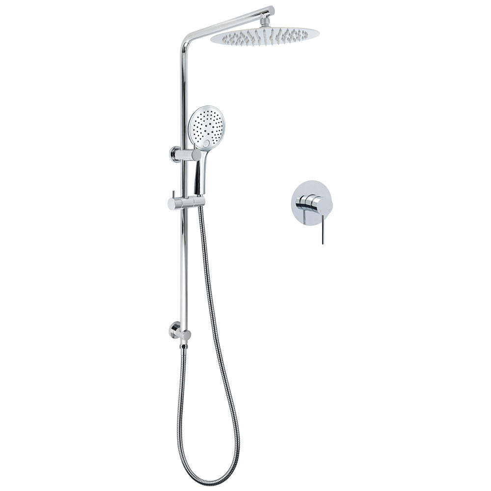 WELS Chrome 10" Rain Shower Head Round Handheld Sliding Rail Diverter Arm Twin Set Mixer V1233-C4902B22HR003M4CKSR110KRD201CR