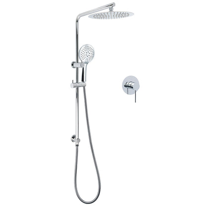 WELS Chrome 10" Rain Shower Head Round Handheld Sliding Rail Diverter Arm Twin Set Mixer V1233-C4902B22HR003M4CKSR110KRD201CR