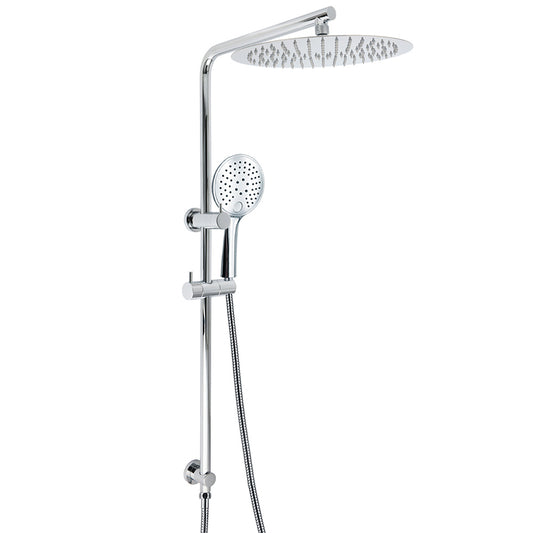 WELS Double Round Shower Head Handheld Sliding Rail Arm Chrome 12" Rainfall Set V1233-C4902B22HR003M4CKSR112