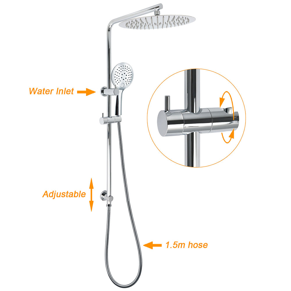 WELS Double Round Shower Head Handheld Sliding Rail Arm Chrome 12" Rainfall Set V1233-C4902B22HR003M4CKSR112