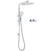 WELS Double Round Shower Head Handheld Sliding Rail Arm Chrome 12" Rainfall Twin Taps Set V1233-C4902B22HR003M4CKSR112CPF0282A