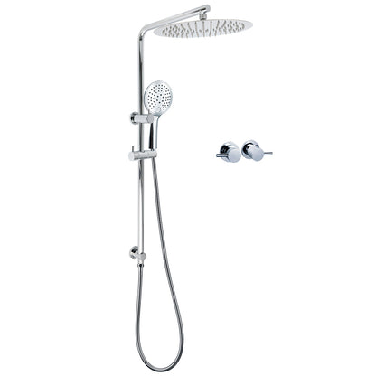 WELS Double Round Shower Head Handheld Sliding Rail Arm Chrome 12" Rainfall Twin Taps Set V1233-C4902B22HR003M4CKSR112CPF0282A