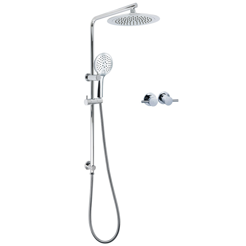 WELS Chrome 9" Plastic Rain Shower Head 3 Modes Handheld Rose Slide Rail Twin Taps V1233-C4902B22HR003M4CSR0901CPF0282A