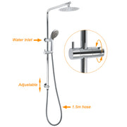 WELS Chrome Dual 8" Slim Rain Shower 5 Modes Rose Mixer Valve Sliding Rail Set V1233-C4902B22HR005M5C1KSR108
