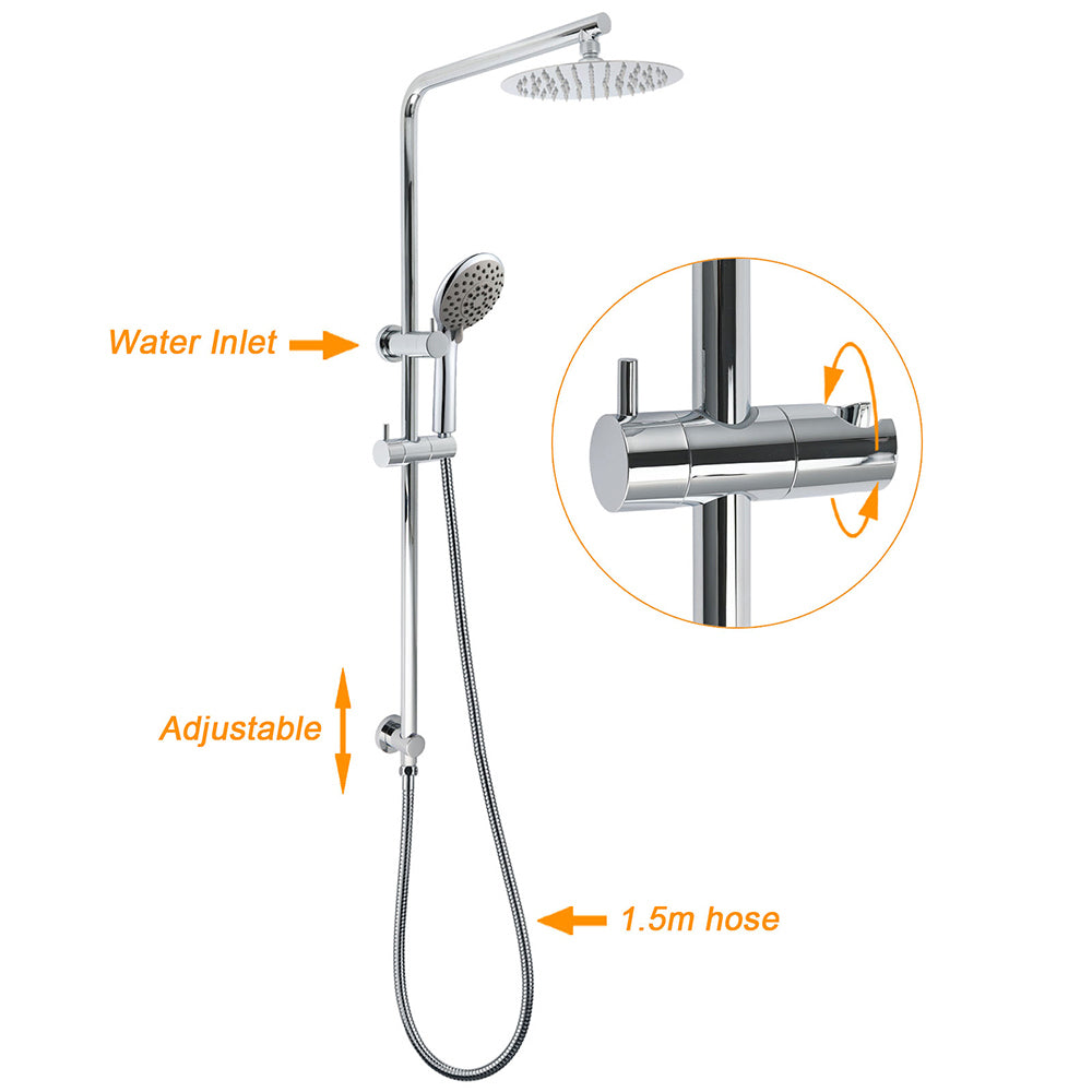 WELS Chrome Dual 8" Slim Rain Shower 5 Modes Rose Mixer Valve Sliding Rail Set V1233-C4902B22HR005M5C1KSR108