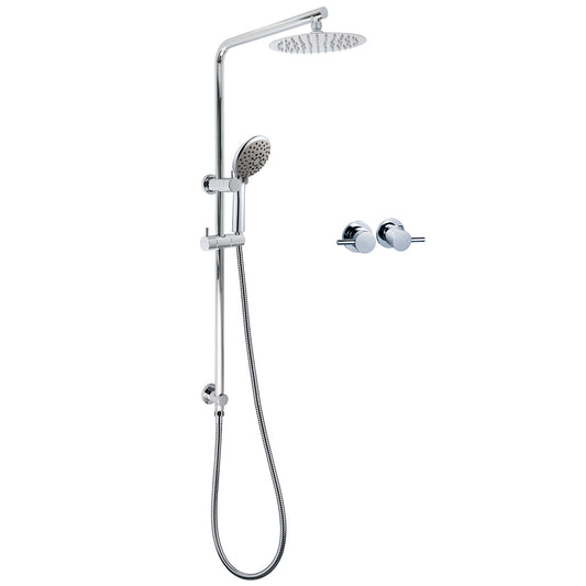 WELS Chrome Dual 8" Slim Rain Shower 5 Modes Rose Mixer Valve Sliding Rail Set + Taps V1233-C4902B22HR005M5C1KSR108CPF0282A