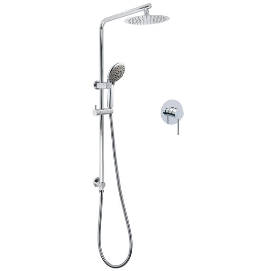 WELS Chrome Dual 8" Slim Rain Shower 5 Modes Rose Mixer Valve Sliding Rail Set + Mixer V1233-C4902B22HR005M5C1KSR108KRD201CR