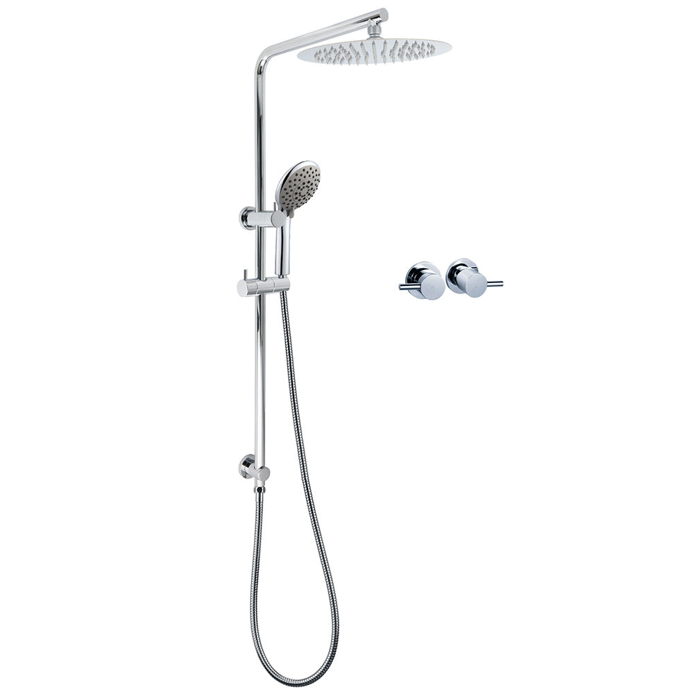 WELS Chrome Dual 10" Slim Rain Shower 5 Modes Handset Turning Mixer Valve Sliding Rail V1233-C4902B22HR005M5C1KSR110CPF0282A