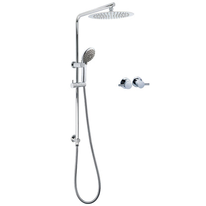 WELS Chrome Dual 10" Slim Rain Shower 5 Modes Handset Turning Mixer Valve Sliding Rail V1233-C4902B22HR005M5C1KSR110CPF0282A