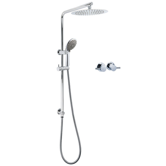 WELS Chrome Dual 10" Slim Rain Shower 5 Modes Handset Turning Mixer Valve Sliding Rail V1233-C4902B22HR005M5C1KSR110CPF0282A