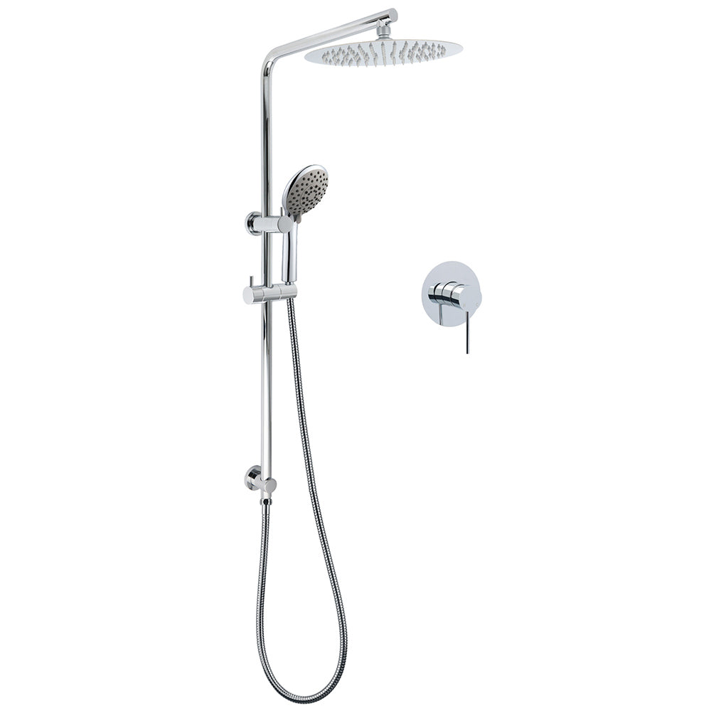 WELS Chrome Dual 10" Slim Rain Shower 5 Modes Handset Mixer Valve Sliding Rail + Twin Taps V1233-C4902B22HR005M5C1KSR110KRD201CR