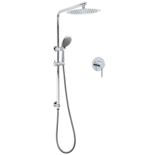 WELS Chrome Dual 10" Slim Rain Shower 5 Modes Handset Mixer Valve Sliding Rail + Twin Taps V1233-C4902B22HR005M5C1KSR110KRD201CR