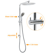 Chrome Dual Shower 12" Slim Rain Head 5 Modes Handheld Sliding Rail Inbuilt Diverter V1233-C4902B22HR005M5C1KSR112