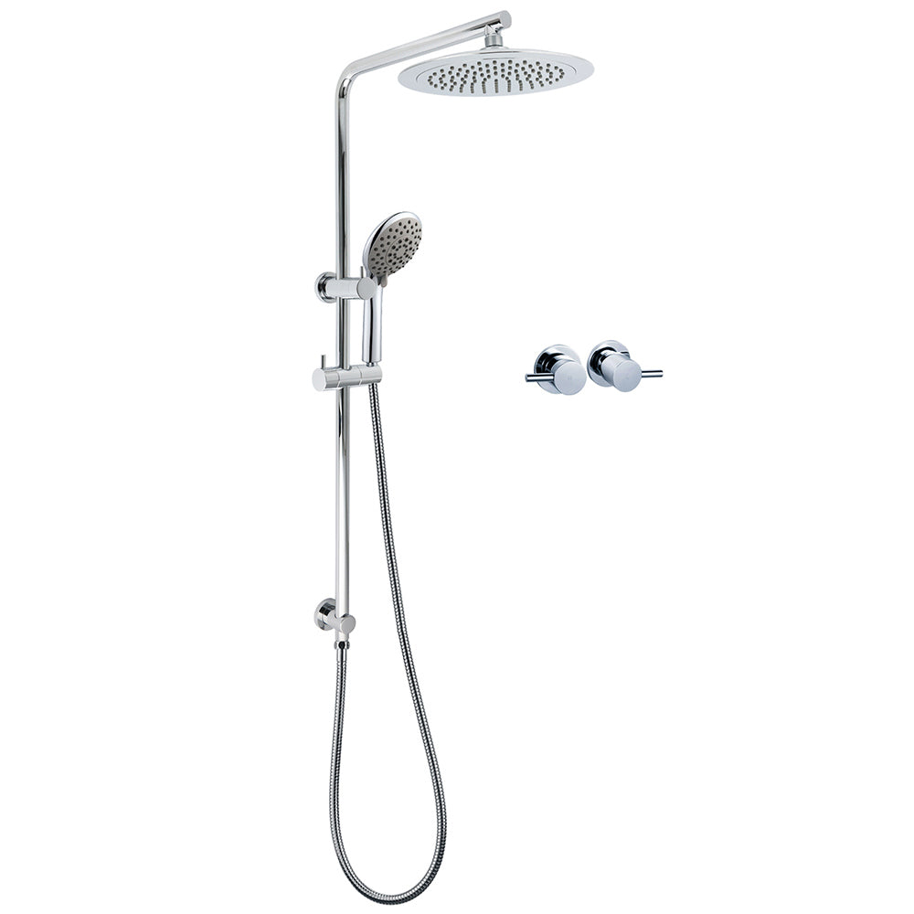 WELS Chrome Round 9" Rain Shower Head 5 Modes Massage Handheld Sliding Rail Set Twin Taps V1233-C4902B22HR005M5C1SR0901CPF0282A