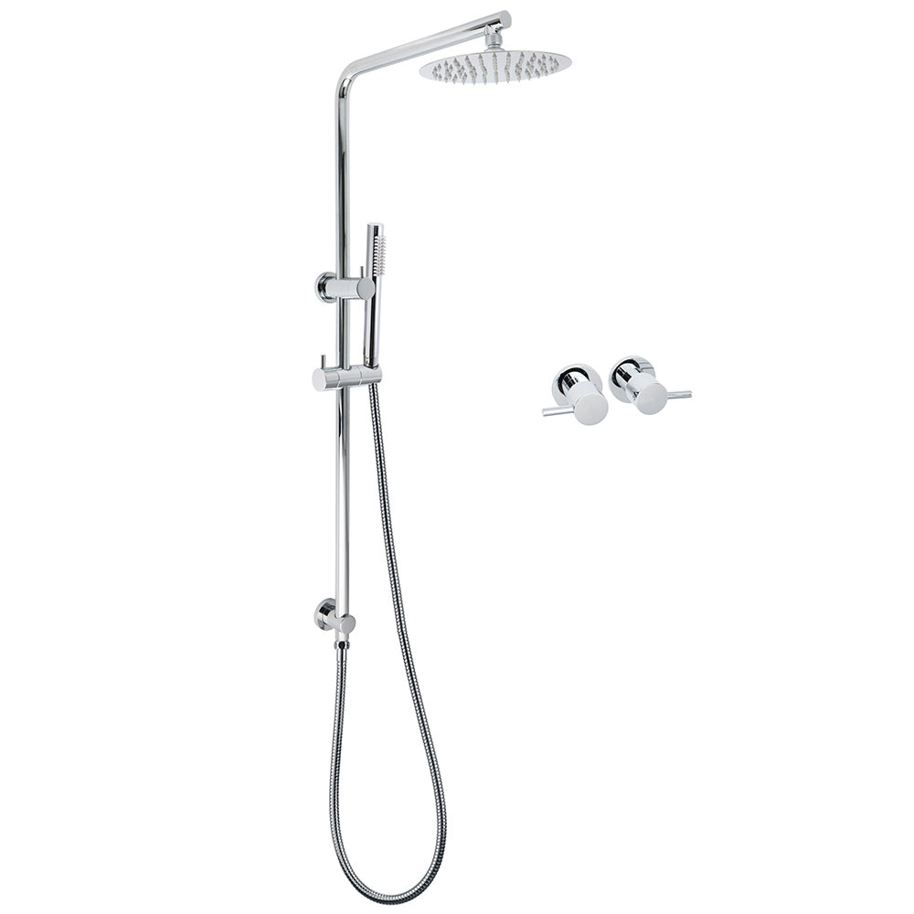 WELS Bathroom Round 8" Rain Shower Head Single Mode Brass Handheld Spray Rail Arm Set Twin Taps V1233-C4902B22HT006CKSR108CPF0282A