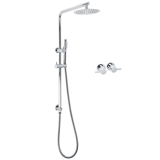 WELS Bathroom Round 8" Rain Shower Head Single Mode Brass Handheld Spray Rail Arm Set Twin Taps V1233-C4902B22HT006CKSR108CPF0282A