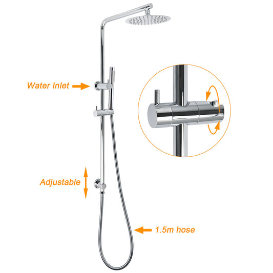 WELS Bathroom Round 8" Rain Shower Head Single Mode Brass Handheld Spray Rail Arm Set Mixer V1233-C4902B22HT006CKSR108KRD201CR