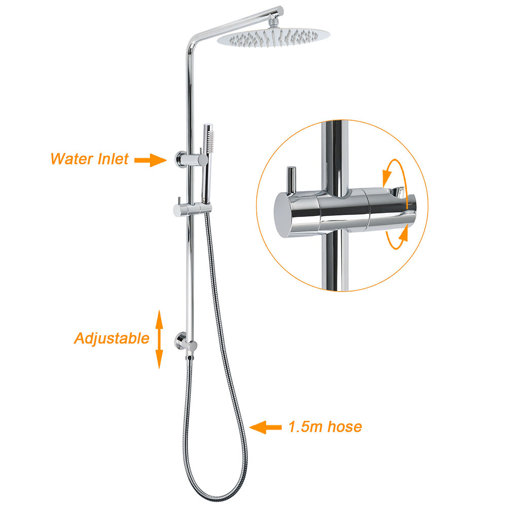 WELS 2 In 1 Shower Head Set Sliding Rail 3 Mode Handheld Arm 10" Round Chrome Taps V1233-C4902B22HT006CKSR110CPF0282A