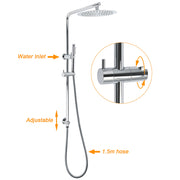 WELS 2 In 1 Shower Head Set Sliding Rail 3 Mode Handheld Arm 10" Round Chrome Mixer V1233-C4902B22HT006CKSR110KRD201CR