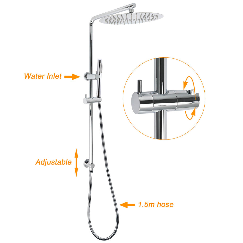 12" Rainfall + Brass Handheld Twin Shower Heads Rail Diverter Arm Round Set V1233-C4902B22HT006CKSR112