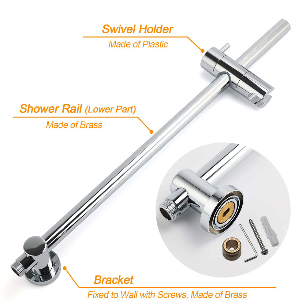 12" Rainfall + Brass Handheld Twin Shower Heads Rail Diverter Arm Round Set V1233-C4902B22HT006CKSR112