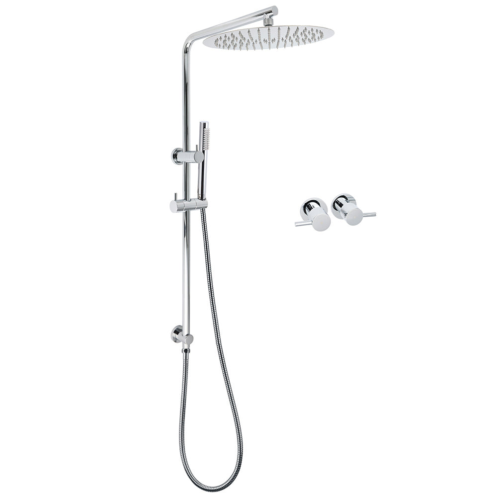 WELS 12" Rainfall + Brass Handheld Twin Shower Heads Rail Diverter Arm Round Taps Set V1233-C4902B22HT006CKSR112CPF0282A