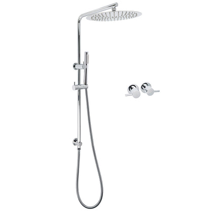 WELS 12" Rainfall + Brass Handheld Twin Shower Heads Rail Diverter Arm Round Taps Set V1233-C4902B22HT006CKSR112CPF0282A