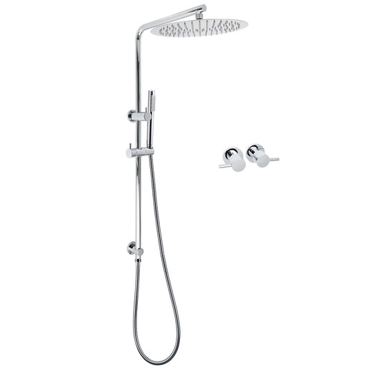 WELS 12" Rainfall + Brass Handheld Twin Shower Heads Rail Diverter Arm Round Taps Set V1233-C4902B22HT006CKSR112CPF0282A
