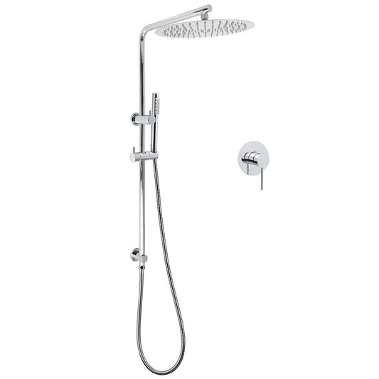 WELS 12" Rainfall + Brass Handheld Twin Shower Heads Rail Diverter Arm Round Mixer Set V1233-C4902B22HT006CKSR112KRD201CR