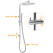 WELS 12" Rainfall + Brass Handheld Twin Shower Heads Rail Diverter Arm Round Mixer Set V1233-C4902B22HT006CKSR112KRD201CR