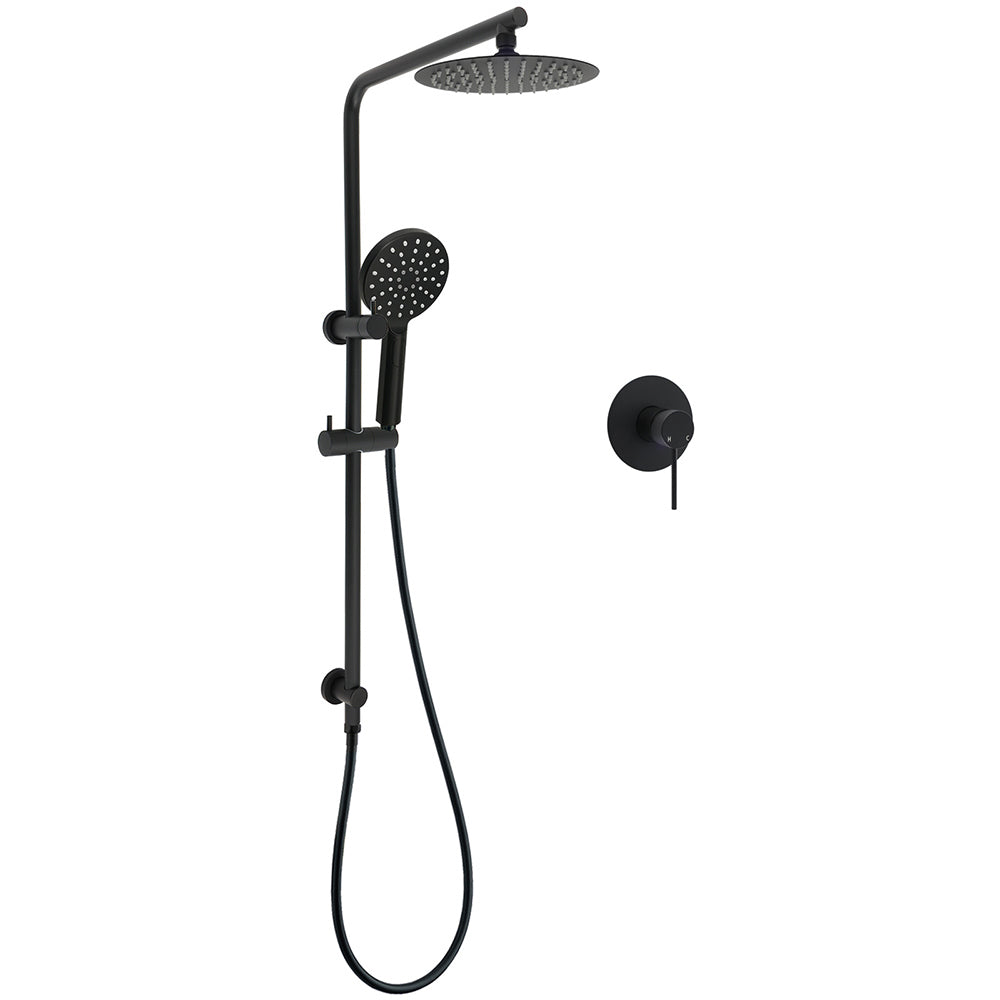 WELS Matt Black Round 2in1 8" Shower Head Sliding Rail Arm 3 Modes Handheld Mixer Set V1233-C4902B22PHR002M4CBKSR108BKRD201B