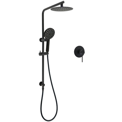 WELS Matt Black Round 2in1 8" Shower Head Sliding Rail Arm 3 Modes Handheld Mixer Set V1233-C4902B22PHR002M4CBKSR108BKRD201B