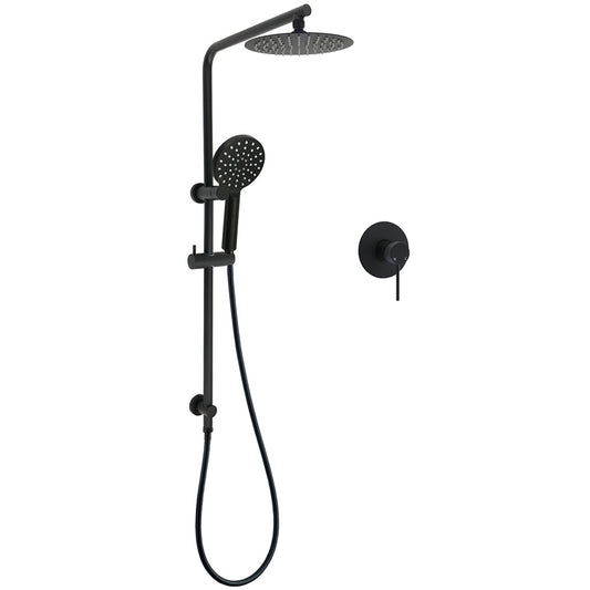 WELS Matt Black Round 2in1 8" Shower Head Sliding Rail Arm 3 Modes Handheld Mixer Set V1233-C4902B22PHR002M4CBKSR108BKRD201B