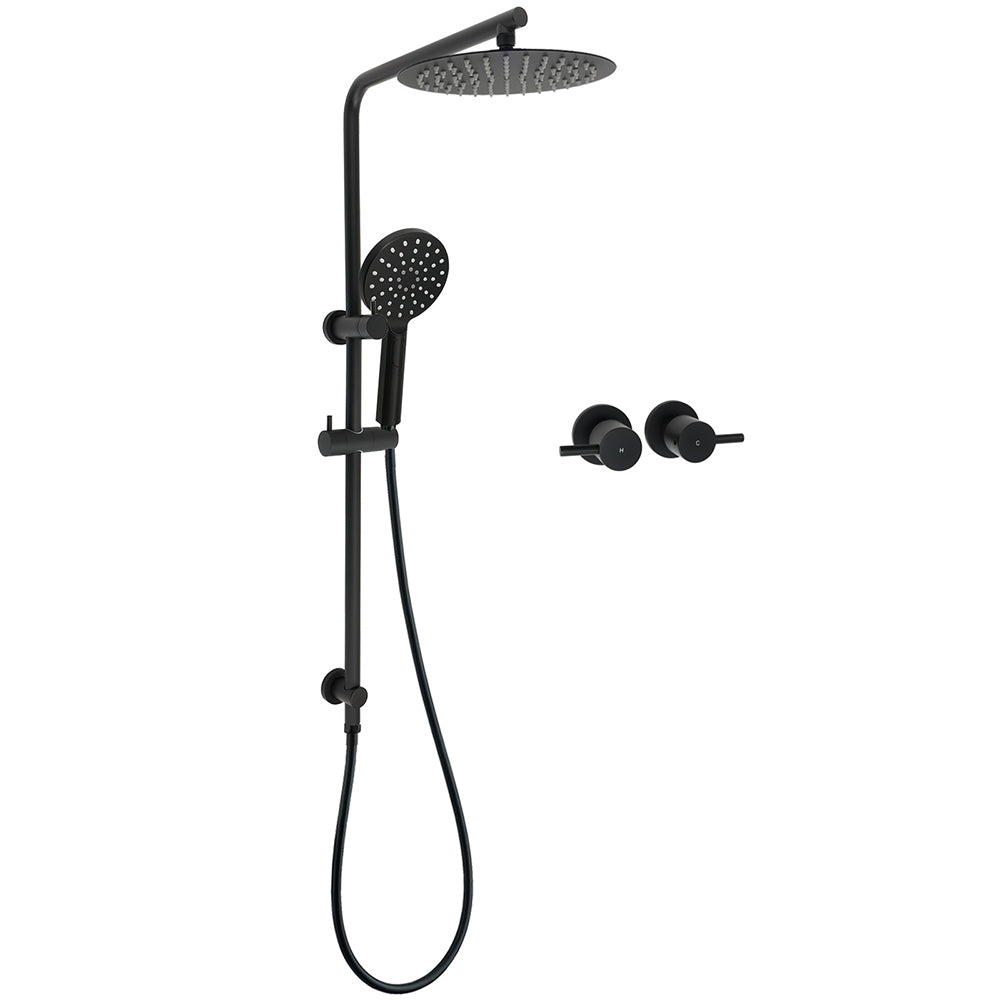 WELS Matt Black 10" Shower Rain Head Handheld Silde Wall Arm Rail Dual Set Twin Taps V1233-C4902B22PHR002M4CBKSR110BCPF0282ABK