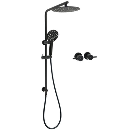 WELS Matt Black 10" Shower Rain Head Handheld Silde Wall Arm Rail Dual Set Twin Taps V1233-C4902B22PHR002M4CBKSR110BCPF0282ABK