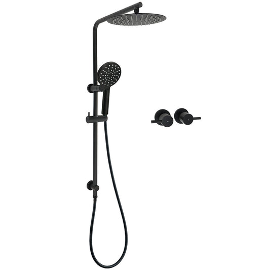 WELS Matt Black 10" Shower Rain Head Handheld Silde Wall Arm Rail Dual Set Twin Taps V1233-C4902B22PHR002M4CBKSR110BCPF0282ABK