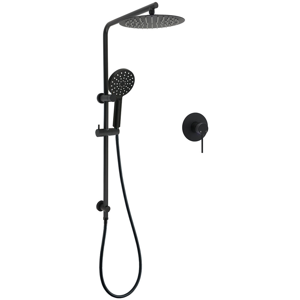 WELS Matt Black 10" Shower Rain Head Handheld Silde Wall Arm Rail Dual Set Mixer V1233-C4902B22PHR002M4CBKSR110BKRD201B