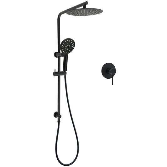 WELS Matt Black 10" Shower Rain Head Handheld Silde Wall Arm Rail Dual Set Mixer V1233-C4902B22PHR002M4CBKSR110BKRD201B