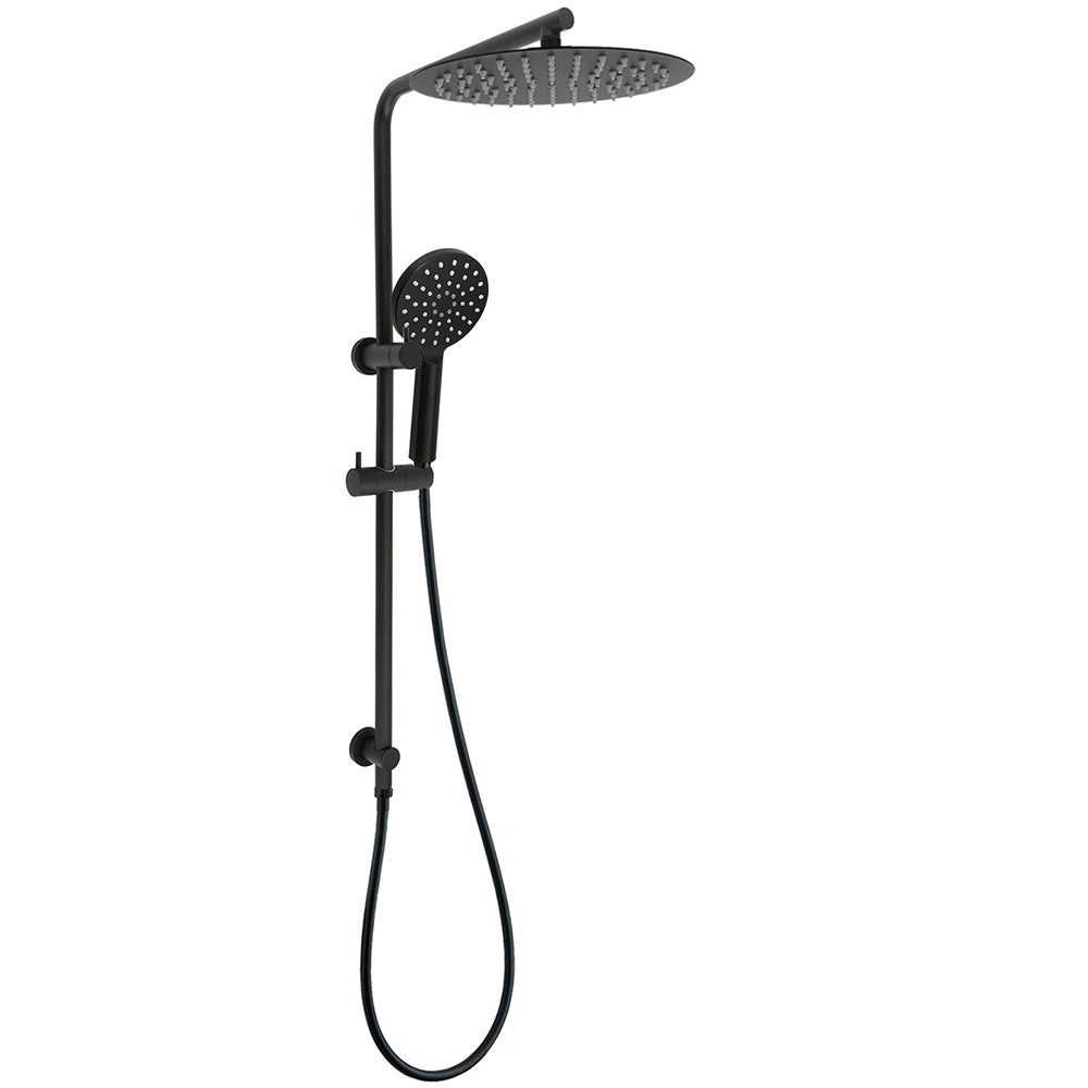 Matt Black Dual Shower 12" Large Shower Rain Head + Handheld Silde Wall Rail Set V1233-C4902B22PHR002M4CBKSR112B
