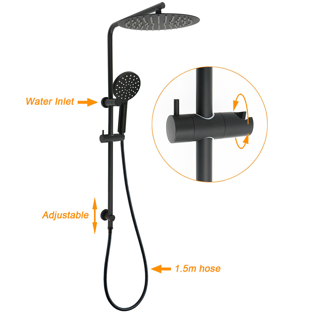 Matt Black Dual Shower 12" Large Shower Rain Head + Handheld Silde Wall Rail Set V1233-C4902B22PHR002M4CBKSR112B