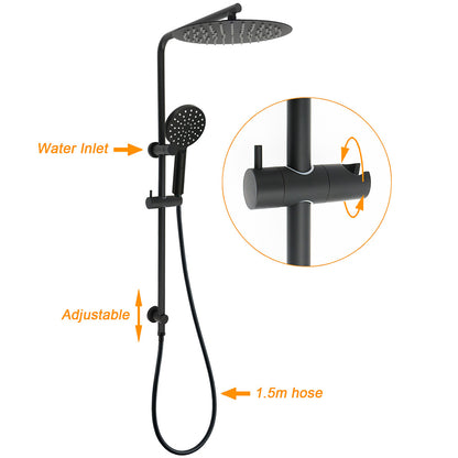 Matt Black Dual Shower 12" Large Shower Rain Head + Handheld Silde Wall Rail Set V1233-C4902B22PHR002M4CBKSR112B