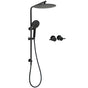 Matt Black Dual Shower 12" Large Shower Rain Head + Handheld Silde Wall Rail Twin Taps Set V1233-C4902B22PHR002M4CBKSR112BCPF0282ABK