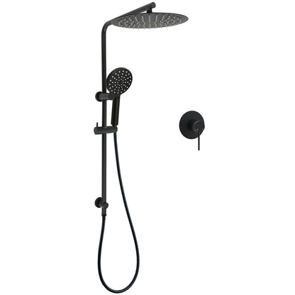 WELS Matt Black Dual Shower 12" Large Shower Rain Head + Handheld Silde Wall Rail Mixer Set V1233-C4902B22PHR002M4CBKSR112BKRD201B