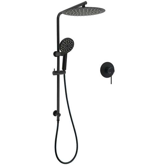 WELS Matt Black Dual Shower 12" Large Shower Rain Head + Handheld Silde Wall Rail Mixer Set V1233-C4902B22PHR002M4CBKSR112BKRD201B