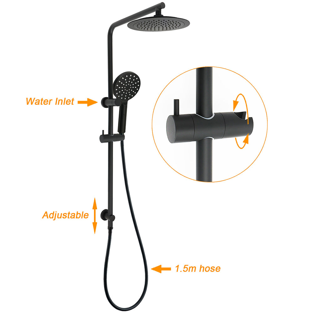 Matt Black 2in1 Round 9" Rainfall Shower Head & 3 Modes Handheld Silde Rail Set V1233-C4902B22PHR002M4CBSR0901B