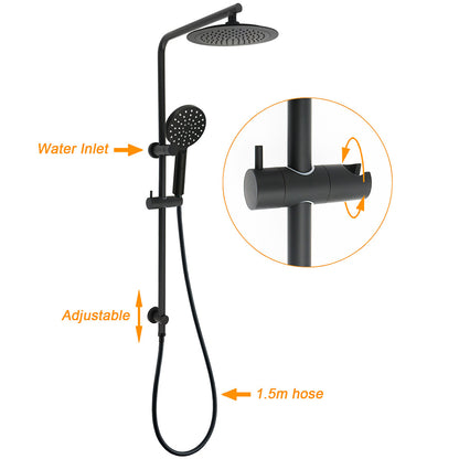 Matt Black 2in1 Round 9" Rainfall Shower Head & 3 Modes Handheld Silde Rail Set V1233-C4902B22PHR002M4CBSR0901B